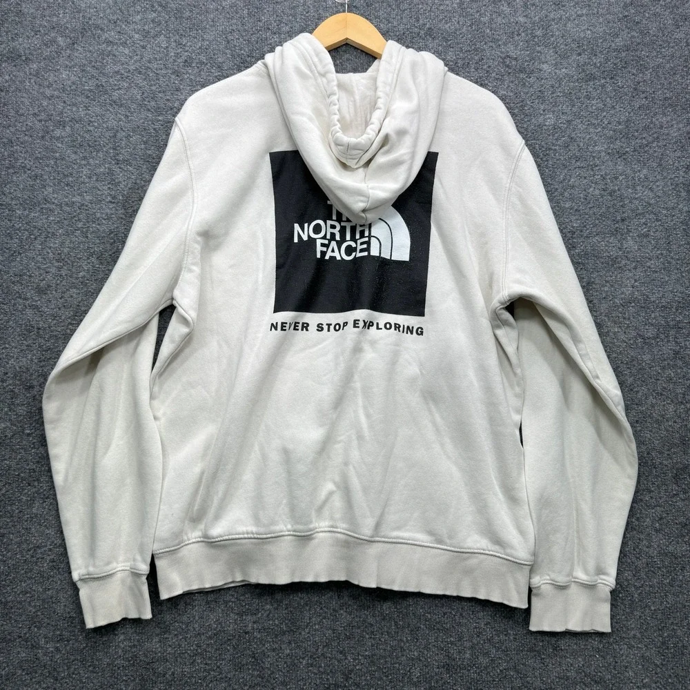 The North Face Mens Large Off White Long Sleeve Box Logo Hoodie Fleece Outdoor